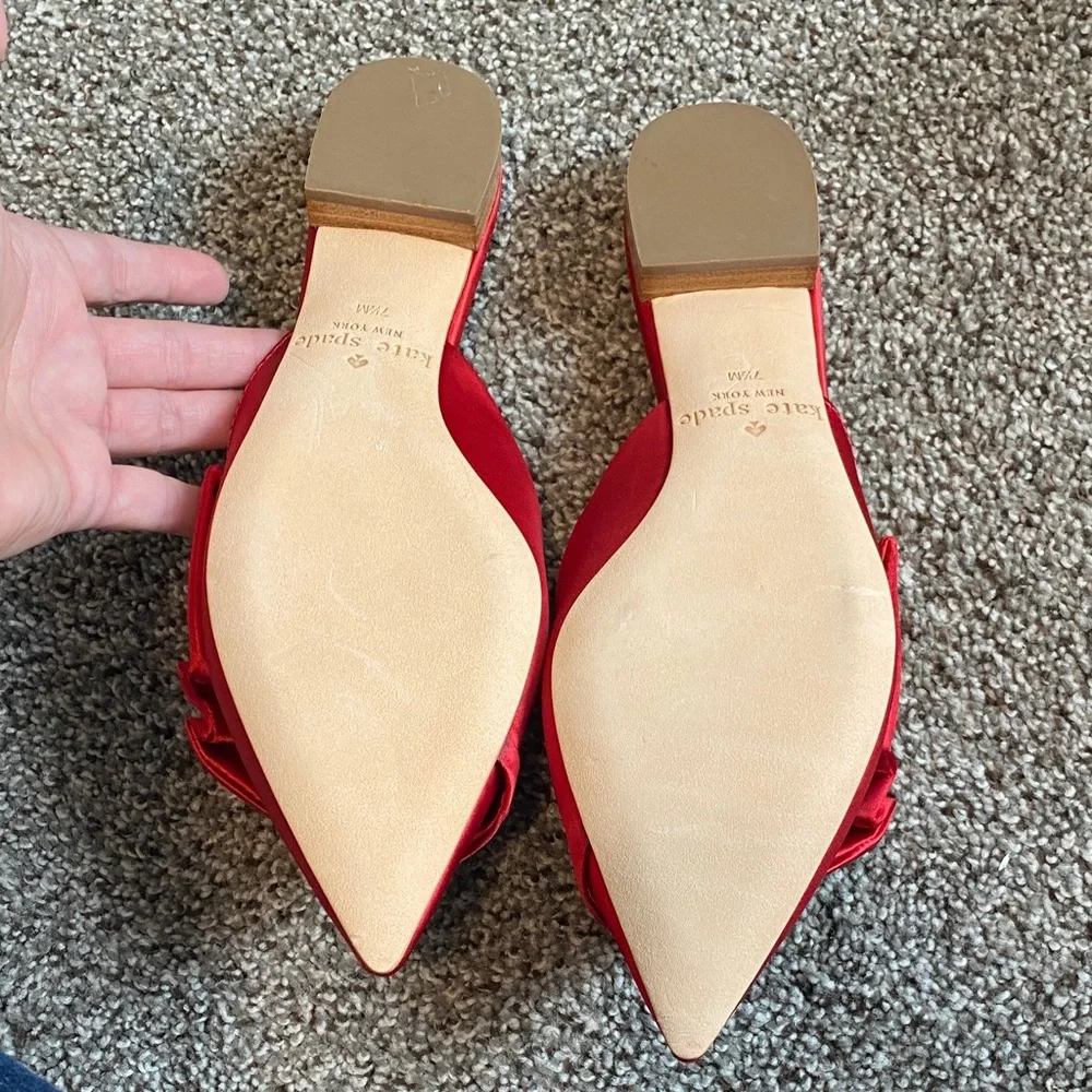 Kate Spade Red Satin Faryn Pointed Flats 7.5